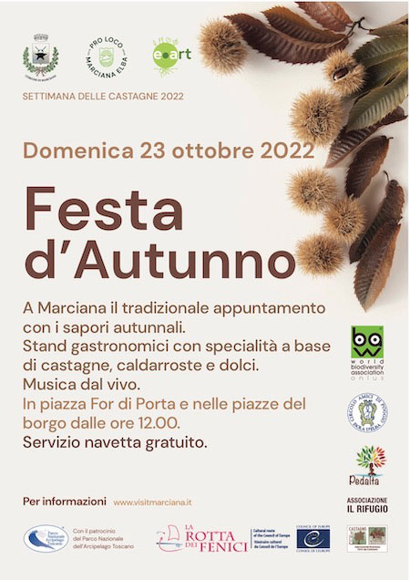 Marciana Autumn Festival Alta Essensstände mit Spezialitäten auf der Basis von Kastanien, gerösteten Kastanien, Süßigkeiten und Musik